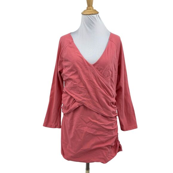 Sundance Top Women XL Extra Large Melon Vanessa Faux Wrap Ruched Bracelet Sleeve - Picture 1 of 9